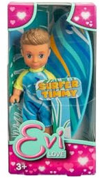 Evi Love Timmy Surfer, Spielpuppe trägt EIN Cooles Surfoutfit inkl. Surfbrett, 12cm, ab 3 Jahren