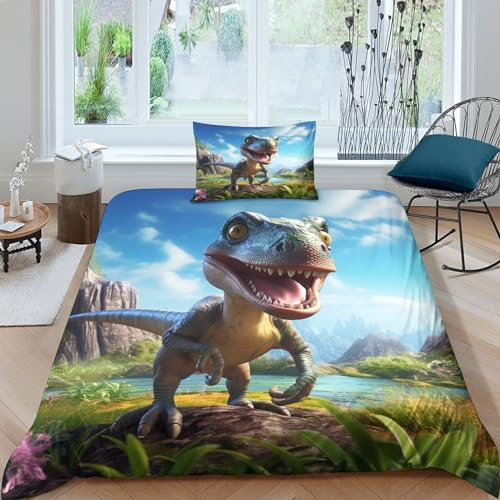 GAOYUCHUN 3D Con Stampa Di Dinosaur Biancheria Da Letto 3 Pezzi Set Copripiumino Con Cerniera E Federe Per Ragazzi E Ragazze,coppie,camera Da Letto,decorazione Single（135x200cm）