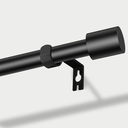 Schwarz Matt Gardinenstange, 76-280cm Gardinenstange mit Kappenknäufen mit Halterungen, Beschläge-Set aus Edelstahl, 16 mm Durchmesser Gardinenstange Verstellbare Dekorative für Schlafzimmer,Balkon