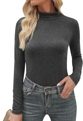 Aottori Camiseta Cuello Alto Mujer Manga Larga Algodón | Básico, Top, Elegante, Ropa Interior, Ajustado, Elástico, Sólido, Ligero, Túnica, Shirts