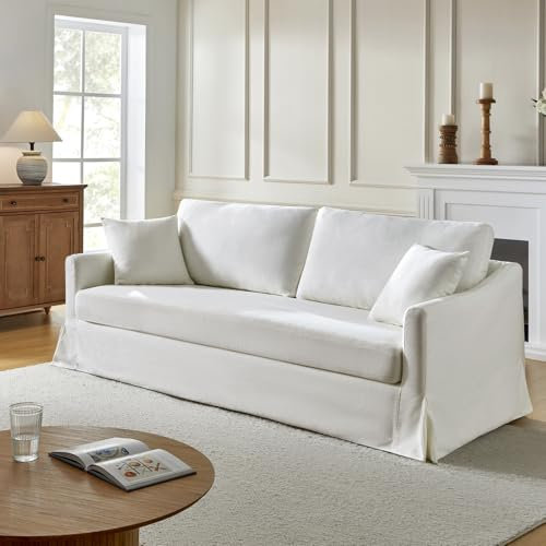 HULALA HOME Modern Slipcovered Sofa Oversized 3 Seater Sofa with Machine Washable Covers and Reversible Back Cushion for Living Room Bedroom, WHITE