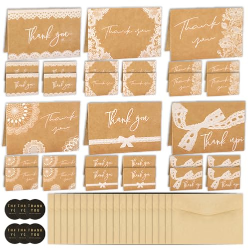Kraftpapper tackkort paket, set med 18 hälsningar med kuvert och klistermärken eleganta för bröllop Thanksgiving Business baby shower och mer