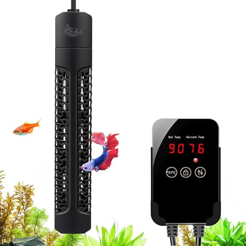 AQQA Aquarium Heater,500W Fish Tank Heater with External LED Thermostat Controller,Submersible Quartz Glass Aquarium Heater,Intelligent Overheat,Over-Temp Protection,Memory Function,for 200-500L Tank
