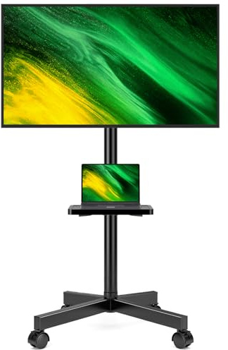 Hemudu Rolling TV Stand on Wheels for 23-60 inch TVs, Portable Mobile TV Stand with Media Shelf, Tall TV Floor Stand Cart with 3 Level Height Adjustable up to 35kg, Max VESA 400x400mm