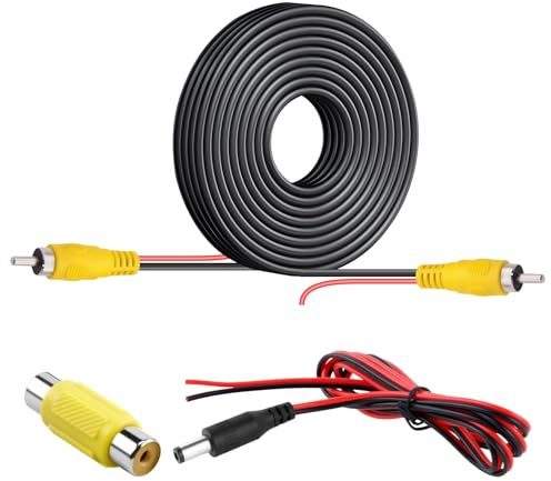 Câble RCA pour Caméra de Recul 6 m, Rallonge RCA Double Blindage, Câble Caméra de Recul avec Connecteurs Nickelés, et Câb Le d'alimentation, pour Connecter Un Moniteur et Une Camér a de Recul