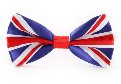 BINKUOMCG Adjustable British Union Jack Flag Bow Tie for VE Day, Queen's Jubilee, and British Events - Elastic Band One Size Fits All