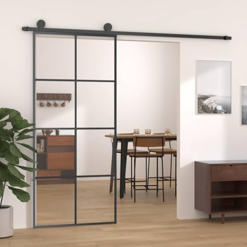 Emmtore Puerta corredera ESG vidrio y aluminio negro 90x205 cm