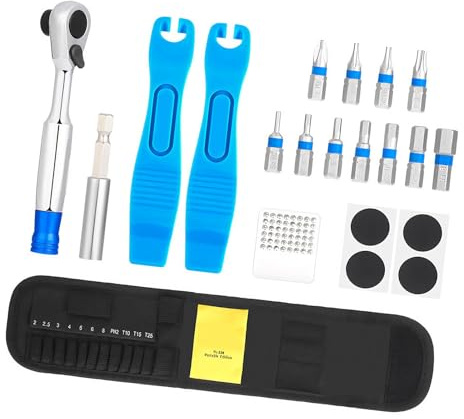 Snorvixre Práctica herramienta de reparación de bicicletas multifuncional con juego de acero de aleación para emergencias, reparación de neumáticos y mantenimiento