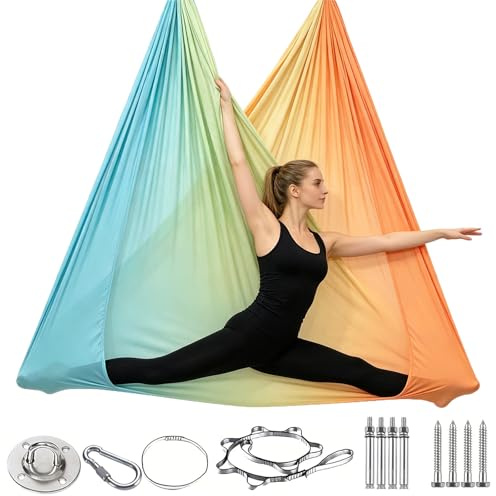 Yogatuch zum Aufhängen Hängematte Set,Schaukeltuch 150 * 280cm,200 KG Yoga Hammock Swing Air Fliegen mit Installationshardware,Schaukel Indoor,Hängeschaukel Turntuch zum Hängen Übungen (Farbe)