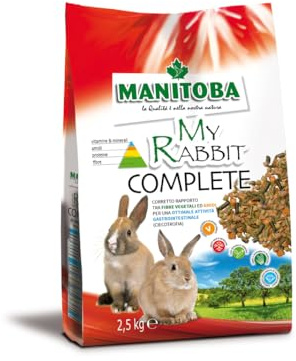My Rabbit completo con manitoba, alimento para conejos enanos, alimento completo rico en fibras naturales y verduras, 1 paquete de 2,5 kg.