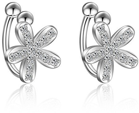BROWOL Ohrclips Damen Mädchen Süße ohne ohrloch Einfache Blumen Mit Zirkonia 925er Sterling Silber Ohrklemme