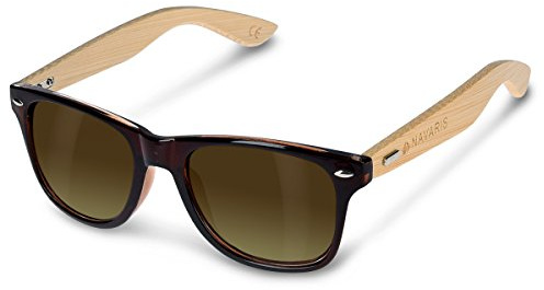Navaris Gafas de sol UV400 - Gafas de madera para hombre y mujer - Gafas de sol con patillas de madera - Marrón