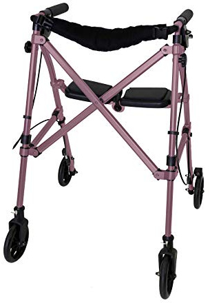 Stander Space Saver Rollator, Lightweight Folding Rolling Walker with Seat for Seniors & Adults, 4-Wheel Mobility Aid with 6-inch Wheels, Locking Brakes & Padded Seat with Backrest, Regal Rose