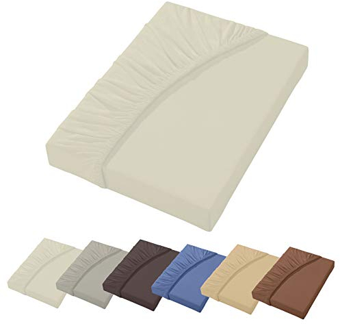 heimtexland ® Luxury Fein Jersey Spannbetttuch Boxspringbett Wasserbett 38 cm Steghöhe Spannbettlaken 150x200 Weiß Typ723