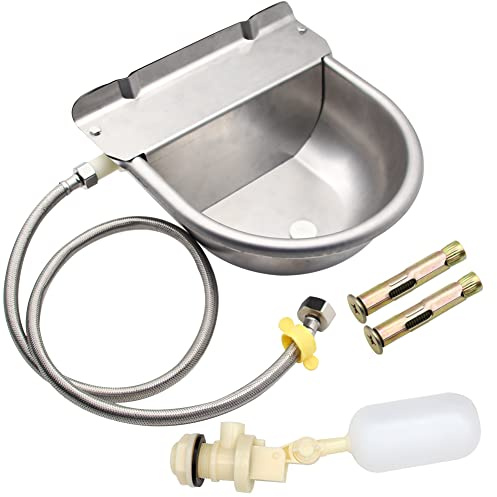 Automatic Animal Drinking Water Bowl with Float Valve,304 Stainless Steel Livestock Dispenser Waterer with Drainage Hole,Includes Water Bowl,3/4''Water Hose,2 Float Valves and Mounting Bolts