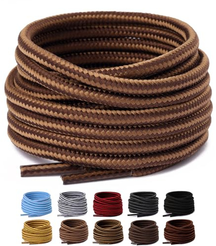 Olukssck 2 Pairs Round Heavy Duty Boot Laces, Light Brown/Coffee 36 in