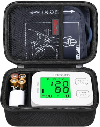 Elonbo Ihealth Track Caja portátil inteligente de Monitor de presión arterial de brazo superior, estante de almacenamiento de bolsa de Monitor de presión arterial Bluetooth inalámbrico, Negro