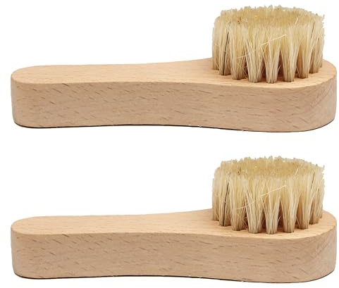 2 Pack 4 Small Shoe Brushes Wood Handle with Real Boar Bristle Cleaning Shoes