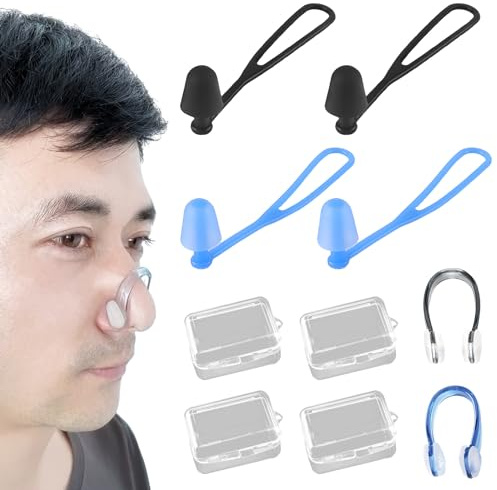 Quiltique 2 Pièces Pince-Nez Natation, avec 4 Bouchons d'oreille pour la Natation, Silicone Nose Clips, Protecteur de Nez Imperméable pour Natation Adultes Enfants Unisexe