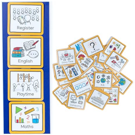 Visual Timetable for School (Large) with 50 visual aids, visual symbols to reduce anxiety, bring calm and support autism, adhd, SEND, downs syndrome & speech and language delay for whole class use.