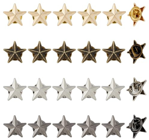 SUPERFINDINGS 24 pièces 4 couleurs Insigne Étoile Épinglette en Alliage Épingles Étoiles du Jour des Anciens Combattants en Vrac Insignes Étoiles à 5 points Épingles de Récompense Militaires Étoiles