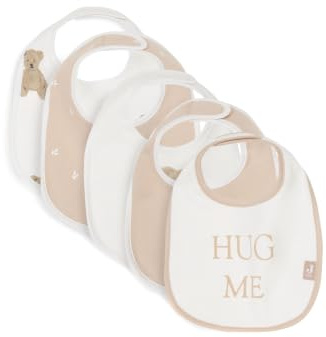 Jollein Lot de 5 bavoirs pour bébé - Motif ours en peluche - Imperméables - Avec fermeture Velcro - Bavoir pour bébé