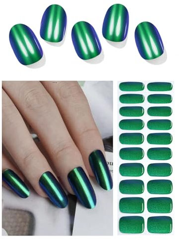 Wahrshei Nagelfolien | 20 Chrome Green UV Gel Nagelfolie | Nagelfolie Selbstklebend | Gel Nail Stickers, Gellack Wraps für Nagel