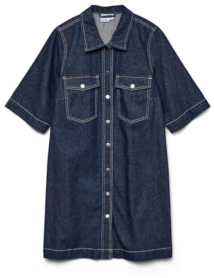 Vero Moda Kvinnlig jeansklänning VMFENJA kort klänning, Mörkblå denim, L