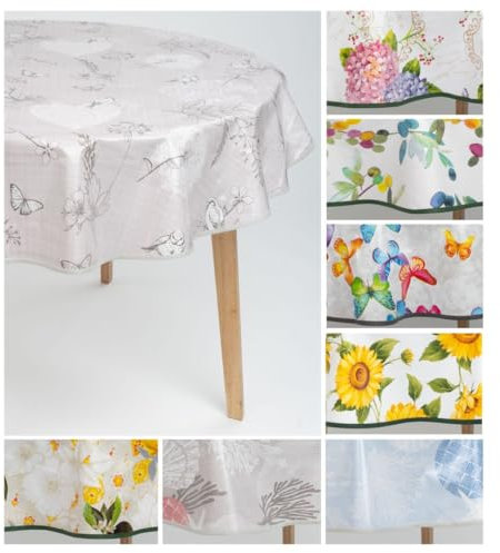 laro 140cm runde Wachstuch Tischdecke abwaschbar Wachstuchtischdecke mit Saum-Eingefasst-Paspelband, Muster:Schmetterling Vogel Grau, Größe: Rund 140cm