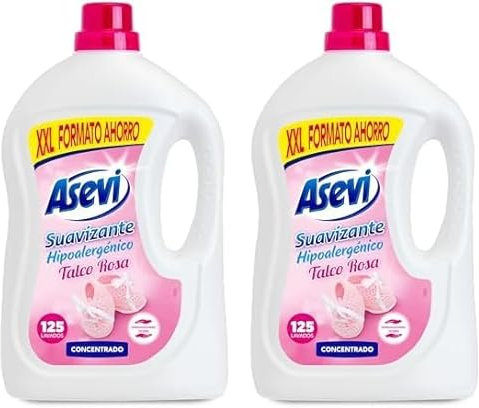 Asevi Suavizante Hipoalergénico Talco Rosa - Concentrado para Lavadora y Pieles Sensibles - Todos los Tejidos - Dermatológicamente Testado - Fragancia Delicada - 125 Lavados