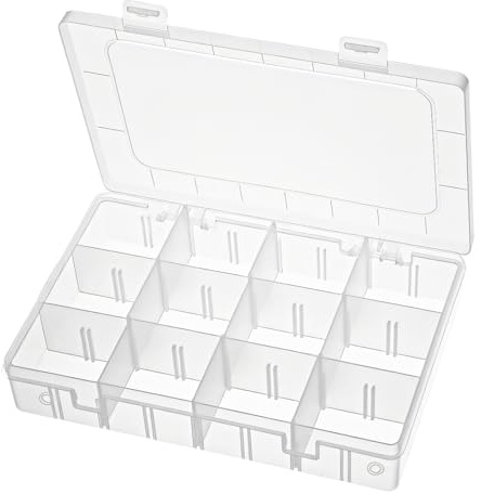 Grid Organizer Box, Bead Boxes with Compartments, 12 Grids Plastic Storage Box with Dividers, Organizer Boxes with 18 Removable Grids Compartments for Tackle, Beads, Jewelry, Earring, Cosmetics, Craft