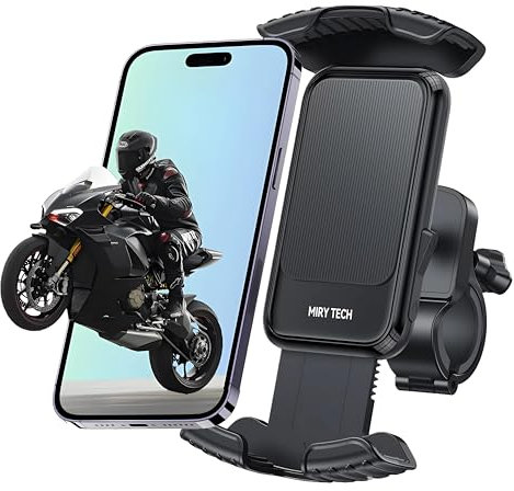 MIRYTECH Porta Cellulare Scooter e Moto con Doppio Attacco Manubrio e Specchietto Supporto telefono Scooter o Moto con Antivibrazione, Blocco Rapido, 360° – Compatibile Smartphone display fino a 7
