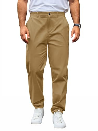 Runcati Pantalon chino pour homme - Coupe droite - Stretch - Couleur unie - En coton - Long - Léger - Avec taille élastique