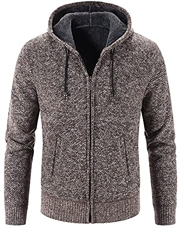 Generisch - Sudadera de forro polar para hombre de moda, de manga larga, con capucha, de terciopelo grueso, chaqueta de punto, chaqueta cálida, sudadera original para hombre, café, XL