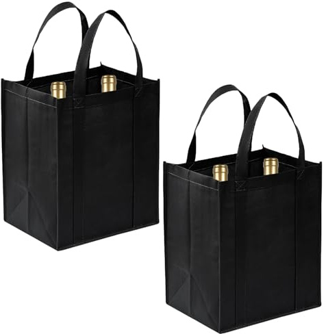 Bulivora 2PCS 6-Bottle Wine Carrier Bag with Dividers - Reusable & Washable Tote for Wine, Beer, Champagne, and Spirits