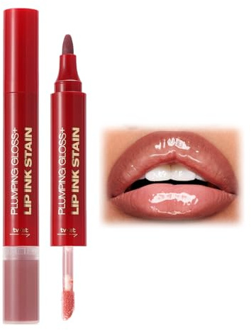 Lip Stain Duo, Waterproof Liner Stain & Hydrating Lip Gloss, Matte Lip Stain Highly Pigmented Lipsticks, All Day Wear Lip Color, Precise Chisel Tip Marker (#04)