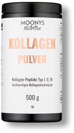 MOONYS® Kollagen Pulver 500g Peptide Typ 1, 2, 3 – 100% reines bioaktives Hydrolysat – Extra Typ 2 mit Colartix® – geschmacksneutral – Collagen Pulver – Weidehaltung Made in Germany