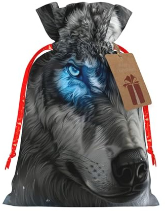 Bolsas de regalo de Navidad con estampado de lobo de ojos azules, saco festivo de Navidad, fiesta de cumpleaños, embalaje de regalo