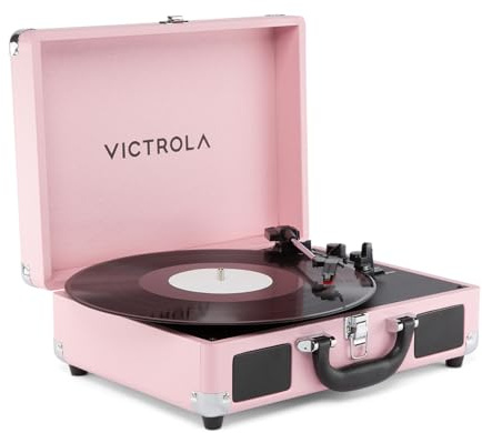 Victrola Journey II (Modelo 2025) – Tocadiscos Bluetooth portátil Tipo Maleta con Altavoces estéreo Integrados y Sonido Potente, 3 velocidades, conectividad Bluetooth bidireccional (Rosa)