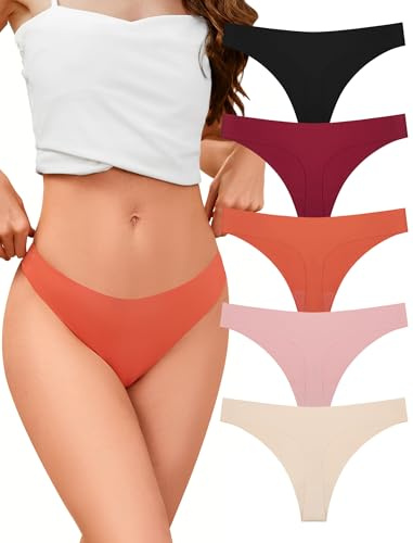 VOENXE Tangas Mujer Pack,Sin Costuras Bragas Mujer,Invisible Braguitas LenceríA BrasileñAs,Microfibra Ropa Interior,Women Underwear Seamless,Deportivos Thong CóModos Sexy Laser Panties,Paquete De 5
