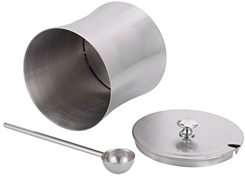 BAFOVY Kryddgryta i Rostfritt Stål, 375 Ml Kryddkruka med Lock och Sked, Slipad Yta, Halkfri Bas, Avtagbar Design för Kök Hem Restaurang Hotell Matlagning