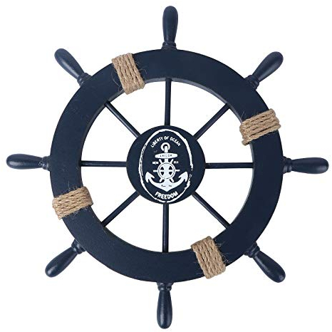 Schiff-Steuerrad, Holz, , Wand-Dekoration zum Aufhängen, holz, dunkelblau