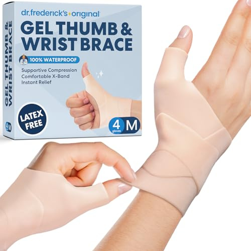 Dr. Frederick's Original Waterproof Thumb & Wrist Brace - 4 ct - Hand Brace for Arthritis, Tendonitis, Carpal Tunnel & Trigger Thumb - Doctor-Developed Spica Splint - Fits Left & Right Hand - Medium
