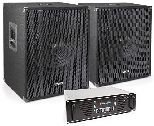 VONYX 2000W - Kit Sono DJ - Subwoofer avec Amplificateur et Câbles, Idéal pour Animer Vos Soirées