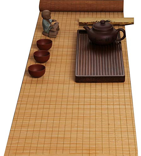 MMQGQ Runner da Tavolo in bambù in Stile Giapponese, Stuoia da tè Decorata da Casa da tè, Tavolo da Pranzo Intrecciato Naturale, Tovaglietta Antiscivolo, Lavabile(Size:40×100cm)
