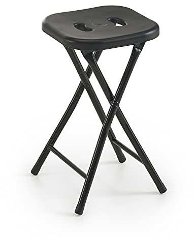 Gedy Sgabello bagno richiudibile, Misure e peso: 46,5X26X28 CM & 1,156 KG, Sgabello richiudibile in metallo e resine, Finitura nera, Design R&S, 2 anni di garanzia