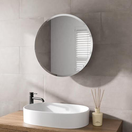 Artis® 600 x 600mm Bathroom Mirror Cabinet Storage Wall Mounted Cupboard Ready Assembled Unit Round Single Mirrored Door, Stainless Steel
