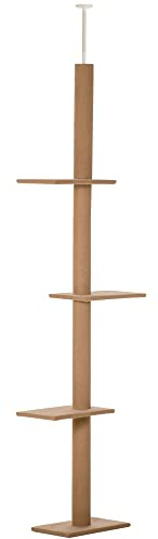 PawHut 260cm Floor To Ceiling Cat Tree for Indoor Cats w/Three Platforms Activity Centre - Brown