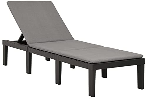 Gartenliege Liegestuhl Kunststoff wetterfest, Campingliege Strandstuhl mit Auflage, Liegestuhl für Garten Terrasse Balkon, 195x65x32cm
