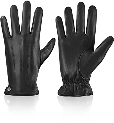 vislivin Winter Handschuhe Herren Leder Handschuhe Vollhand Touchscreen Lederhandschuhe Wärme Leather Gloves Schwarz L
